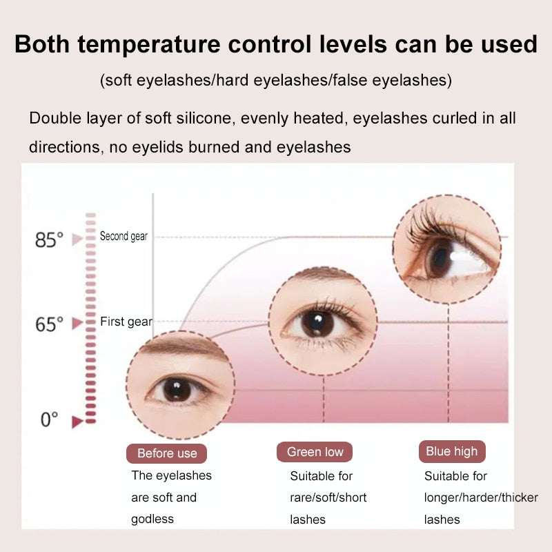Portable Electric Heated Eyelash Curler with temperature control for stunning, long-lasting curls.