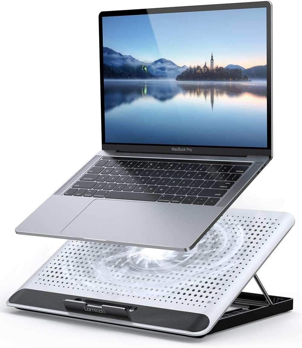 Laptop Cooler, Laptop Cooling Pad : Portable Height Adjustable Laptop Cooling Fan Stand Holder Riser