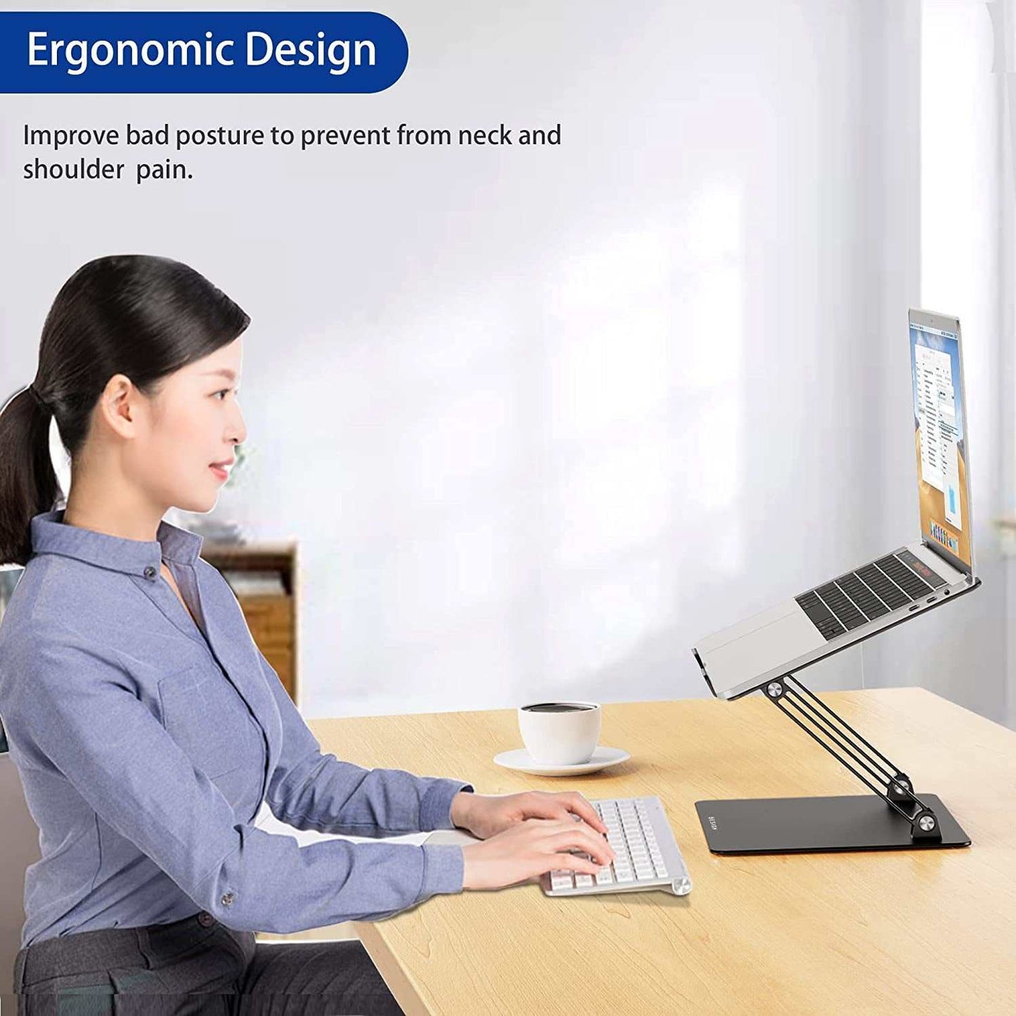 LS10 Aluminum Laptop Stand, Ergonomic Adjustable Notebook Stand, Computer Holder Compatible with Air, Pro, Dell, HP, Lenovo More 10-14" Laptops, Black