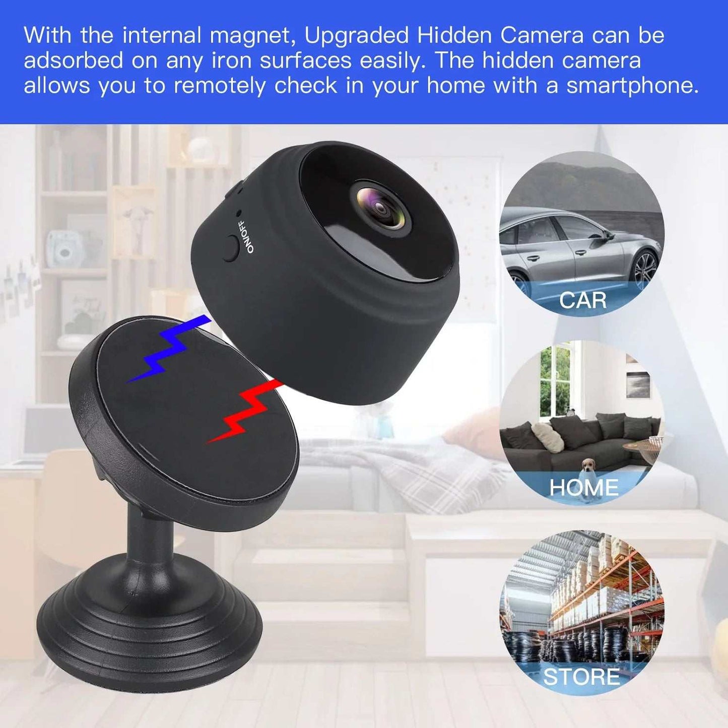Mini Wireless Security Camera, Full HD 720P Portable Small HD Nanny Cam with Night Vision, Video Record and Motion Detection for Home Car Drone Office and Outdoor Use