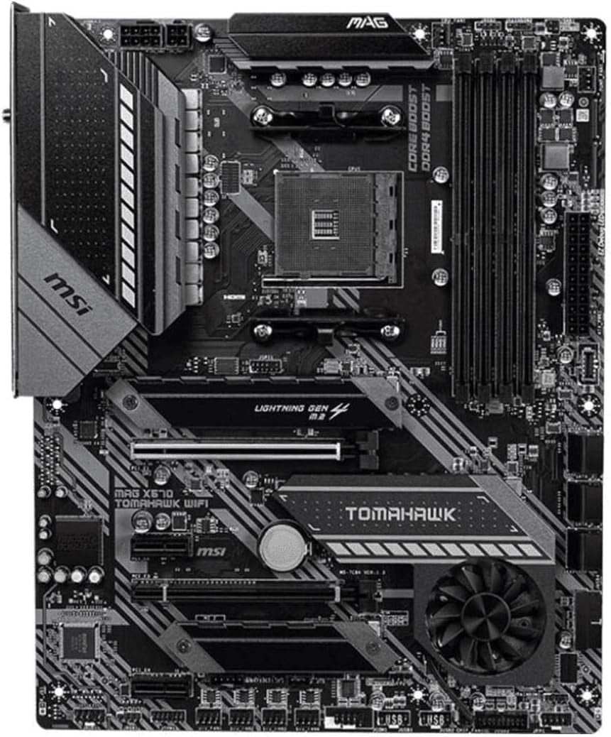 MSI MAG X570 TOMAHAWK WIFI AMD AM4 motherboard with DDR4, PCIe 4.0, M.2 Shield Frozr, Wi-Fi 6, and ATX form factor