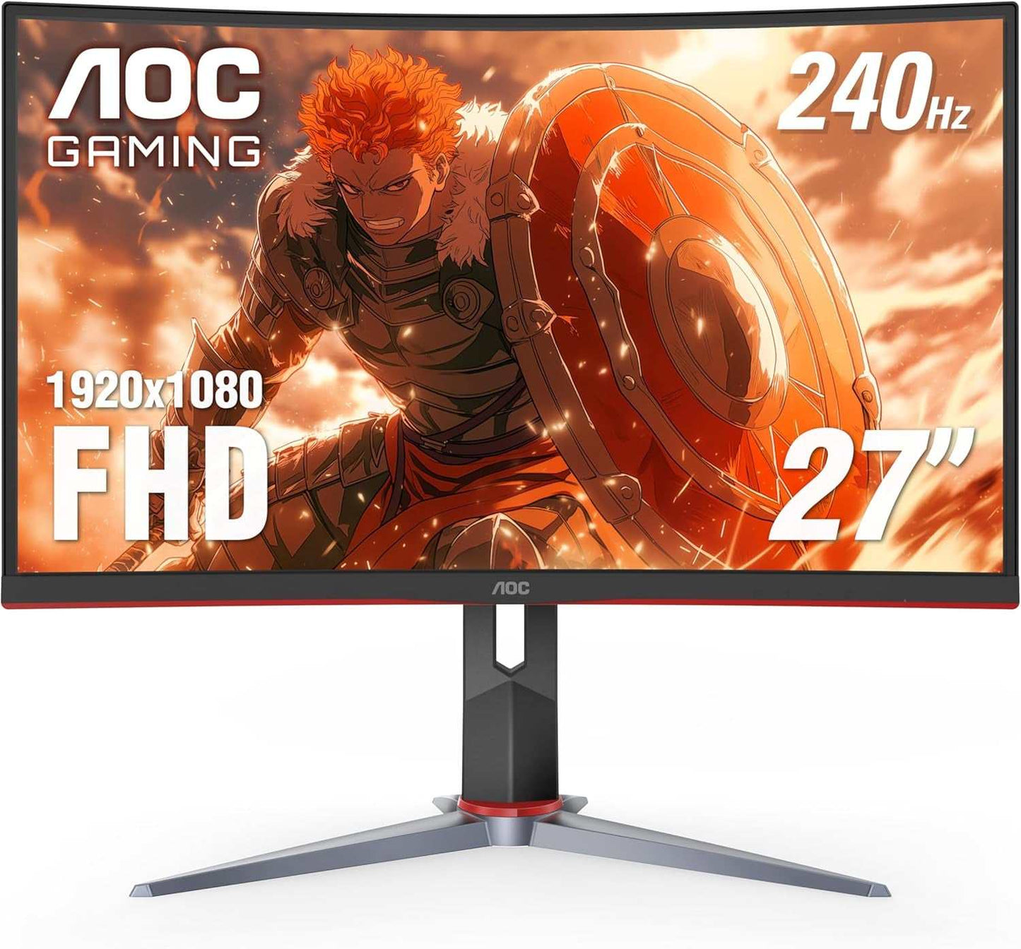 C27G2Z 27" Curved Frameless Ultra-Fast Gaming Monitor, FHD 1080P, 0.5Ms 240Hz, Freesync, 2X HDMI 2.0, 1X Display Port, Height Adjustable, Xbox PS5 Switch Ready, 3-Year Zero-Bright-Dot