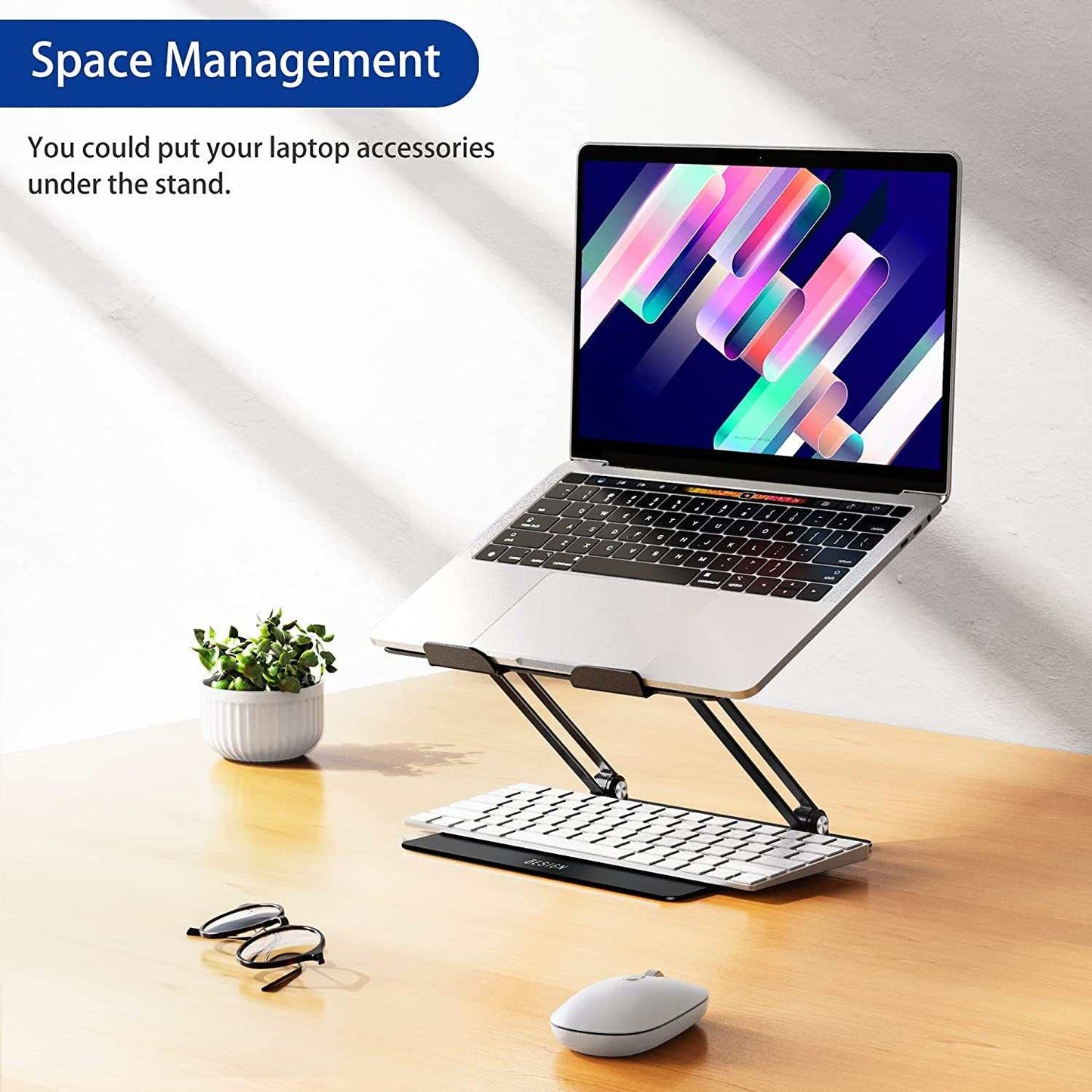 LS10 Aluminum Laptop Stand, Ergonomic Adjustable Notebook Stand, Computer Holder Compatible with Air, Pro, Dell, HP, Lenovo More 10-14" Laptops, Black