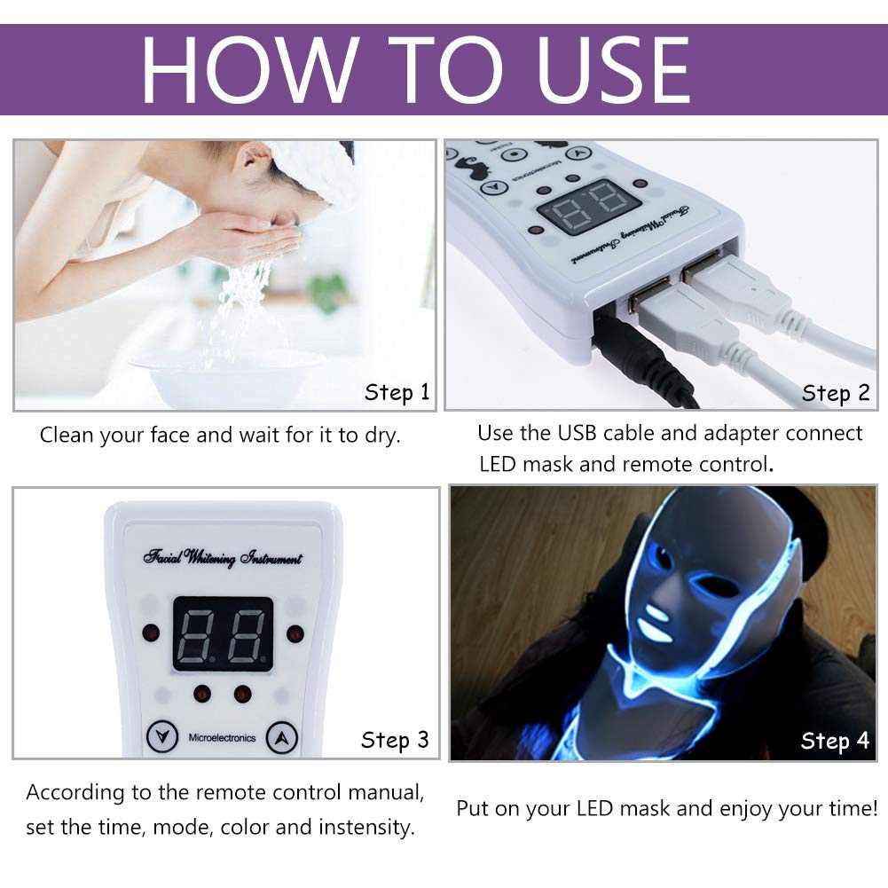 How to use LED Facial Mask with remote control and USB connection.