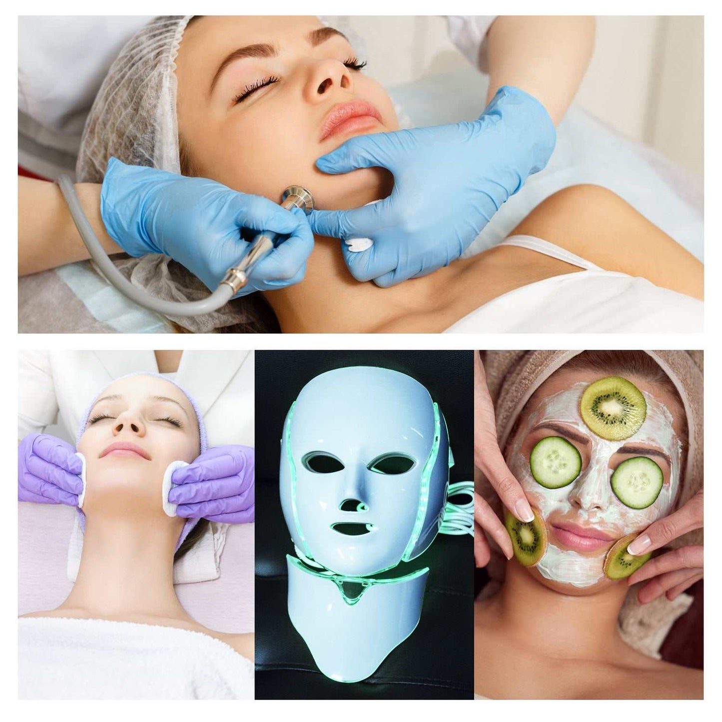 LED Facial Mask for skin therapy with 7 light colors, promotes elasticity and brightness.
