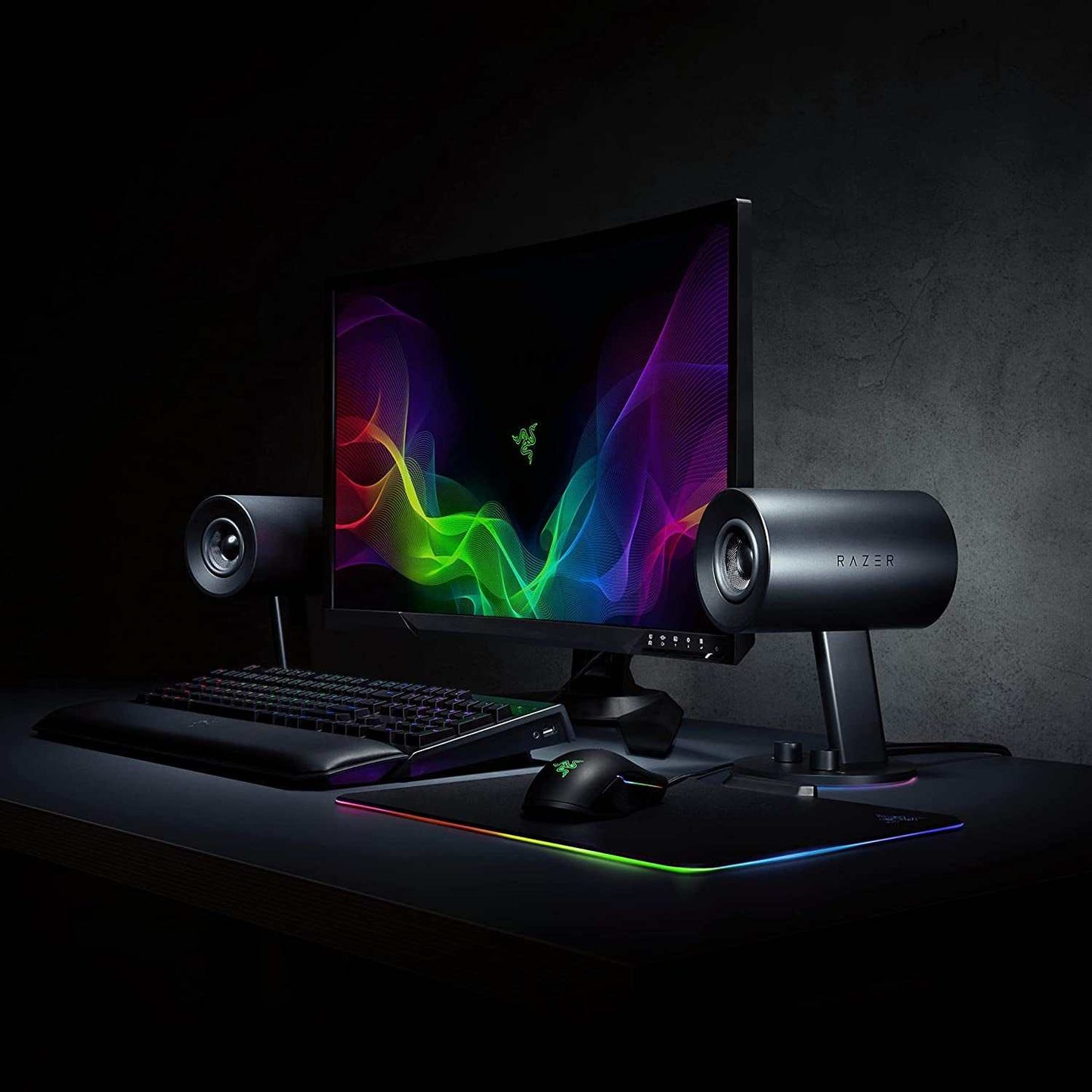 Nommo Chroma: Custom Woven 3" Glass Fiber Drivers - Rear-Facing Bass Ports - Bass Knob W/Automatic Gain Control Chroma Enabled - Full Range 2.0 PC Gaming Speakers, Black