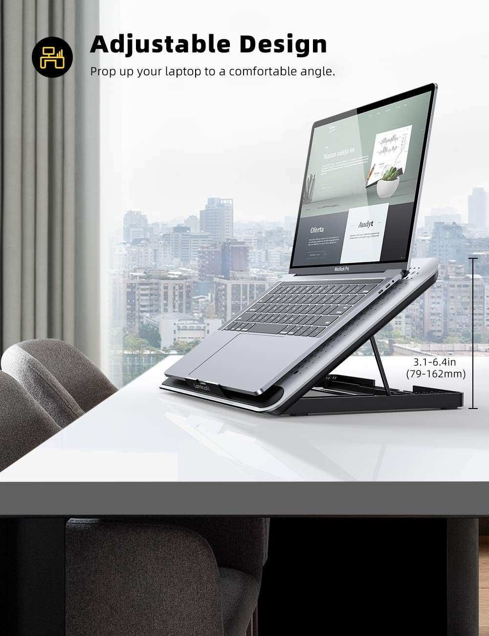 Laptop Cooler, Laptop Cooling Pad : Portable Height Adjustable Laptop Cooling Fan Stand Holder Riser