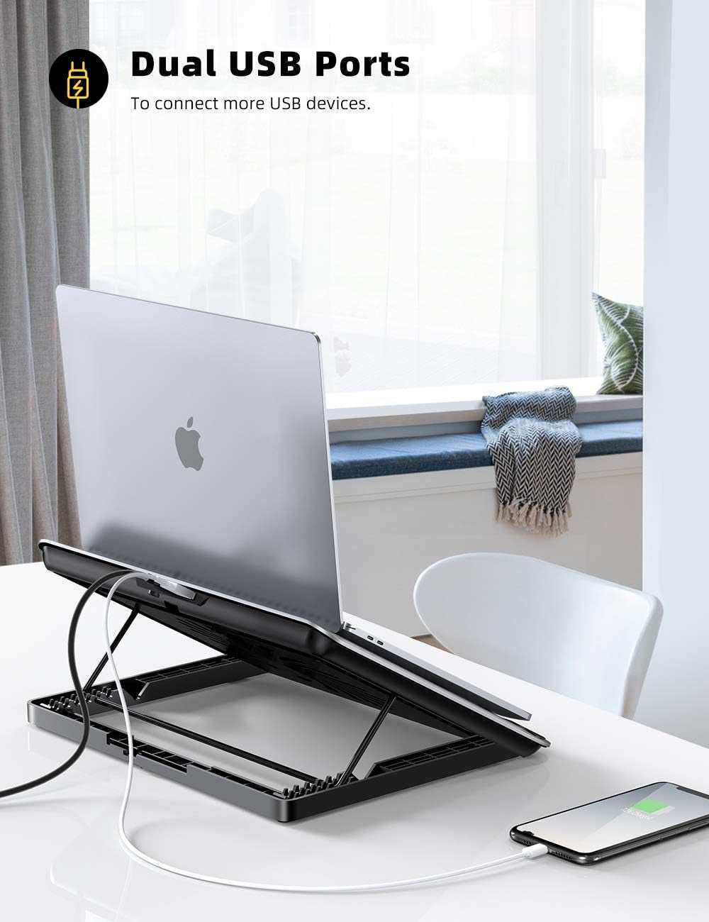Laptop Cooler, Laptop Cooling Pad : Portable Height Adjustable Laptop Cooling Fan Stand Holder Riser
