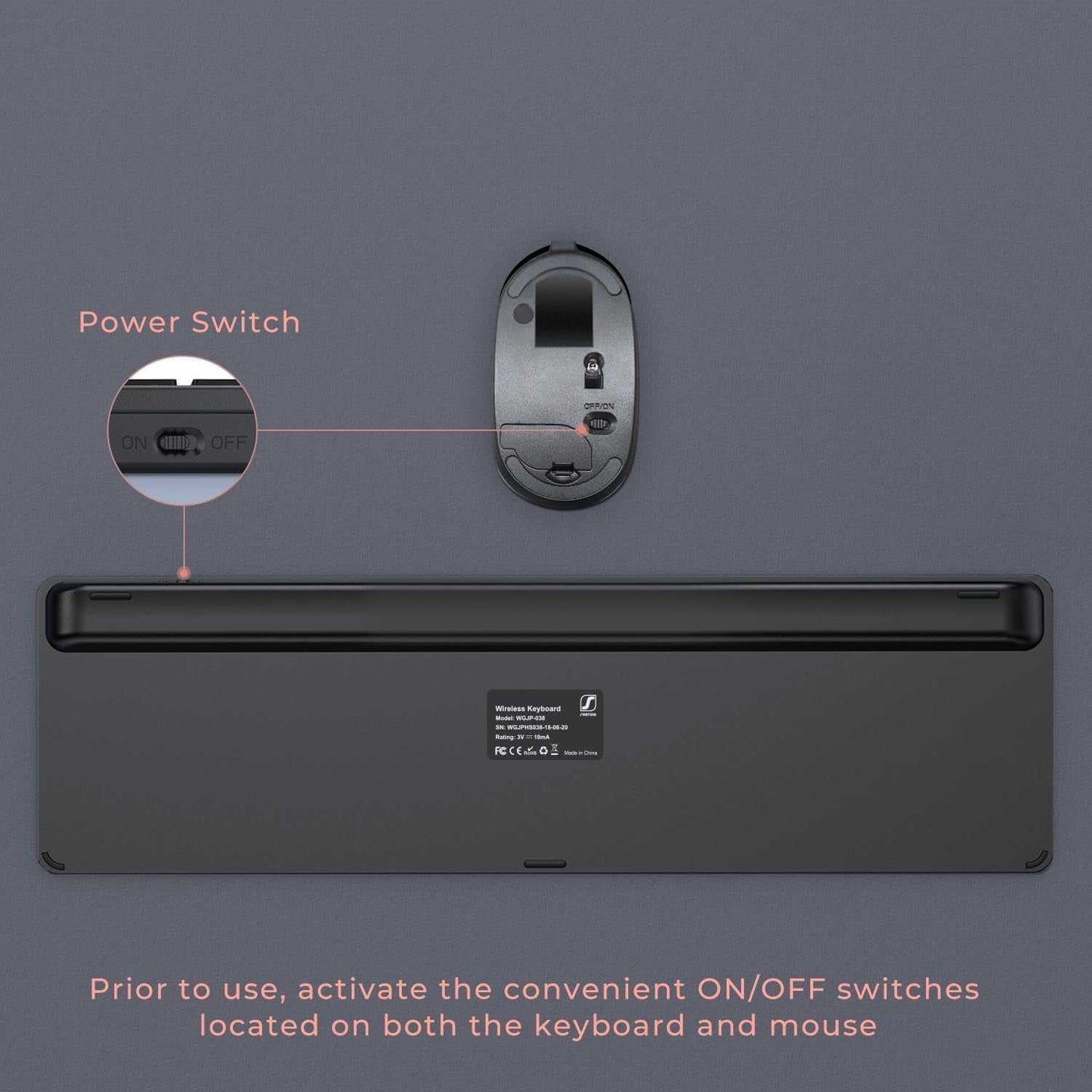 Rechargeable Wireless Keyboard Mouse Combo Full Size Cordless Keyboard & Mouse Sets with Build-In Lithium Battery Ultra Thin Quiet Keyboard Mice (Rose Gold & Black)