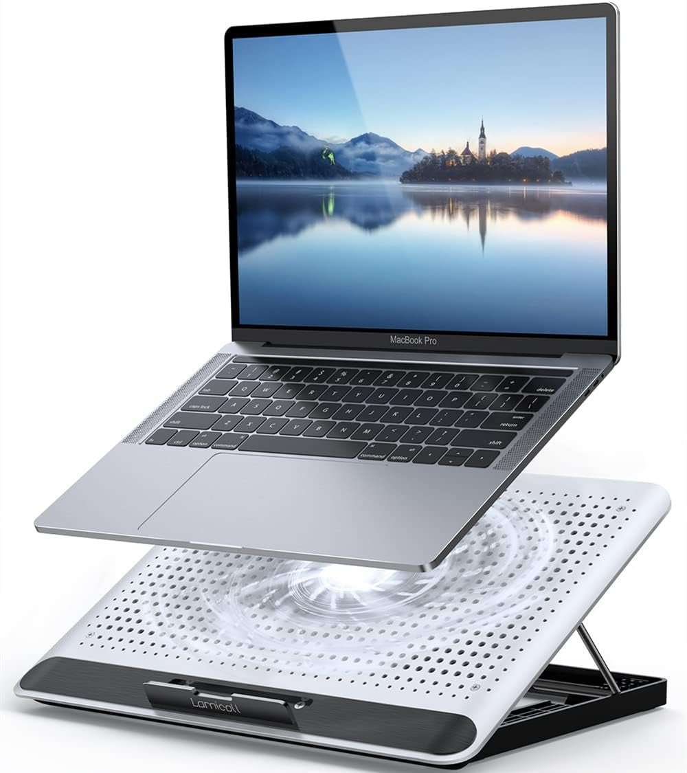 Portable height adjustable laptop cooler and cooling pad with large fan and USB ports