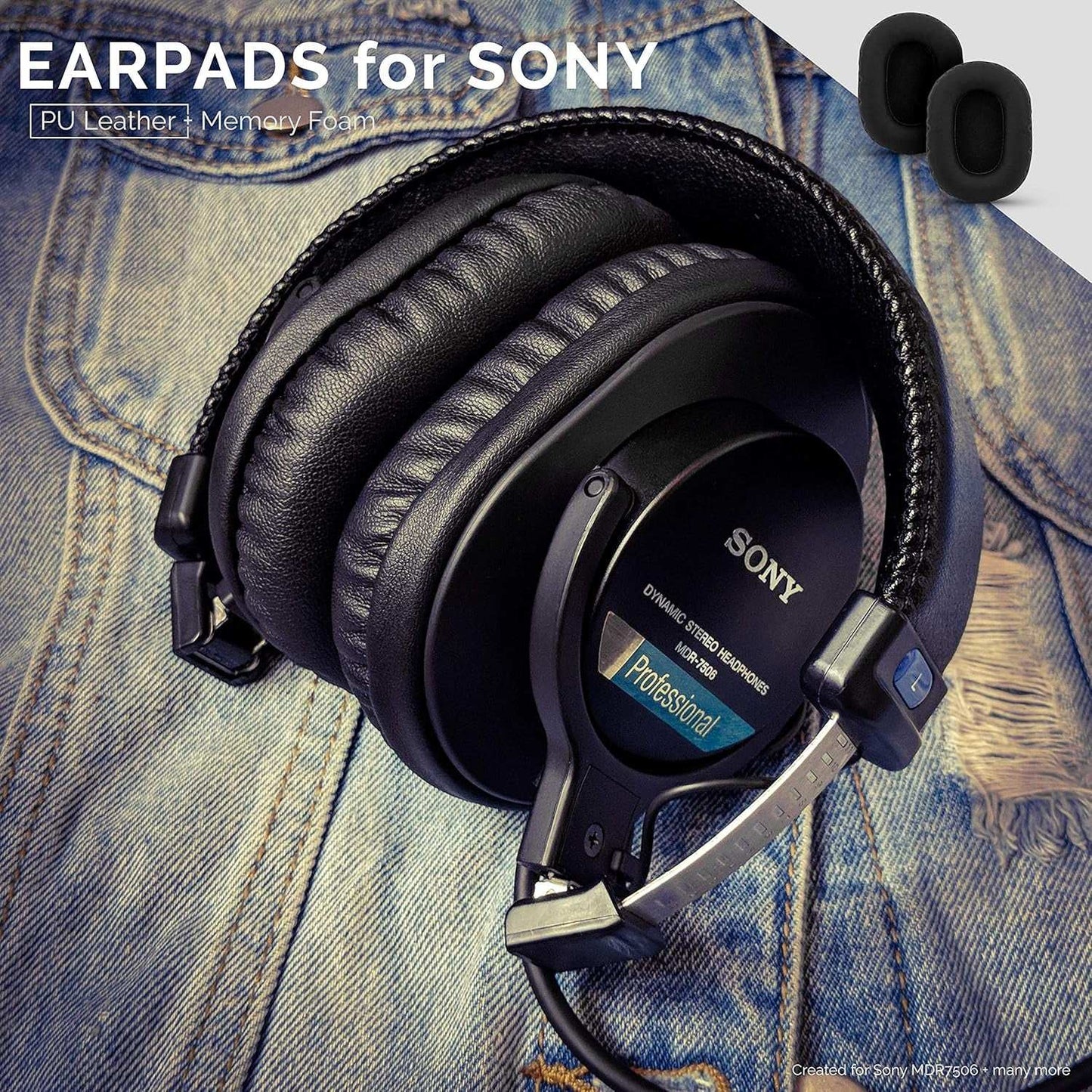 Replacement Earpads for Sony MDR 7506 Headphones - Quality Vegan Leather, Memory Foam Comfort, Long Lasting & Durable, Also Works with Headphones like Steelseries Arctis, ATH-M50X & More
