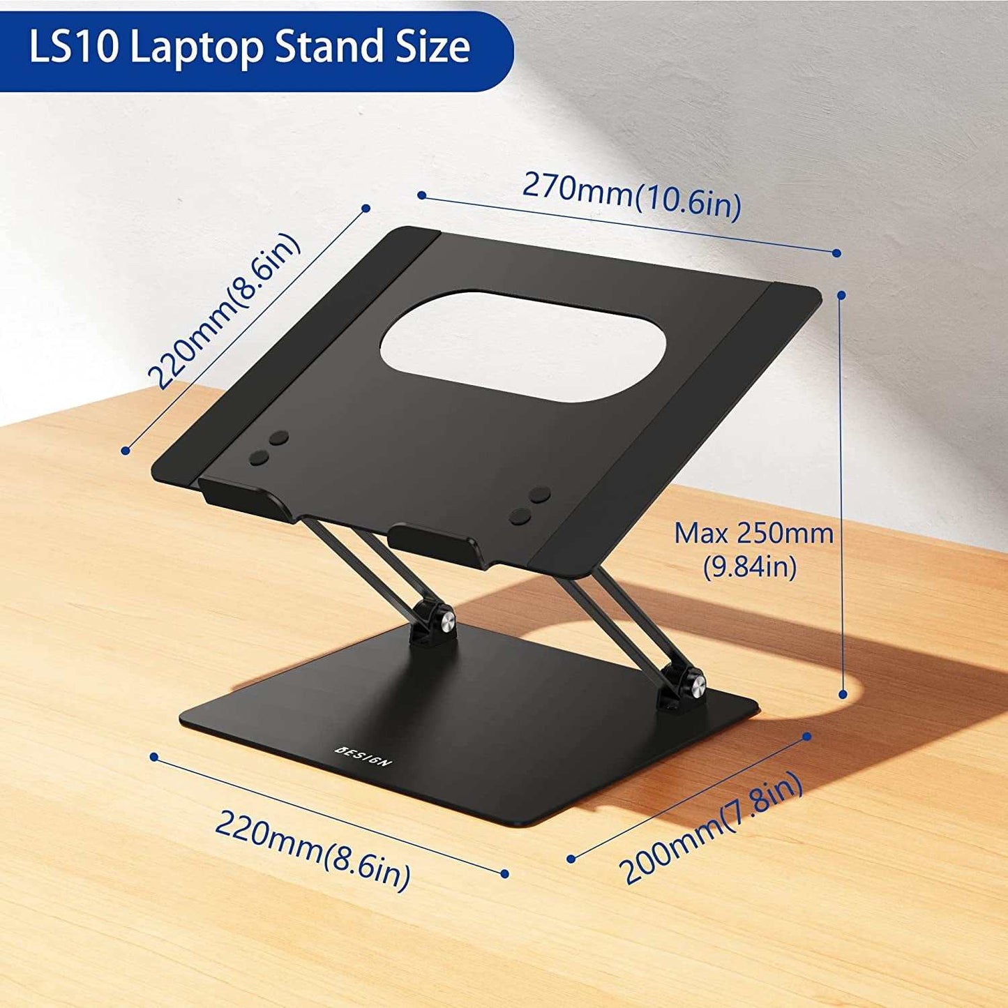 LS10 Aluminum Laptop Stand, Ergonomic Adjustable Notebook Stand, Computer Holder Compatible with Air, Pro, Dell, HP, Lenovo More 10-14" Laptops, Black