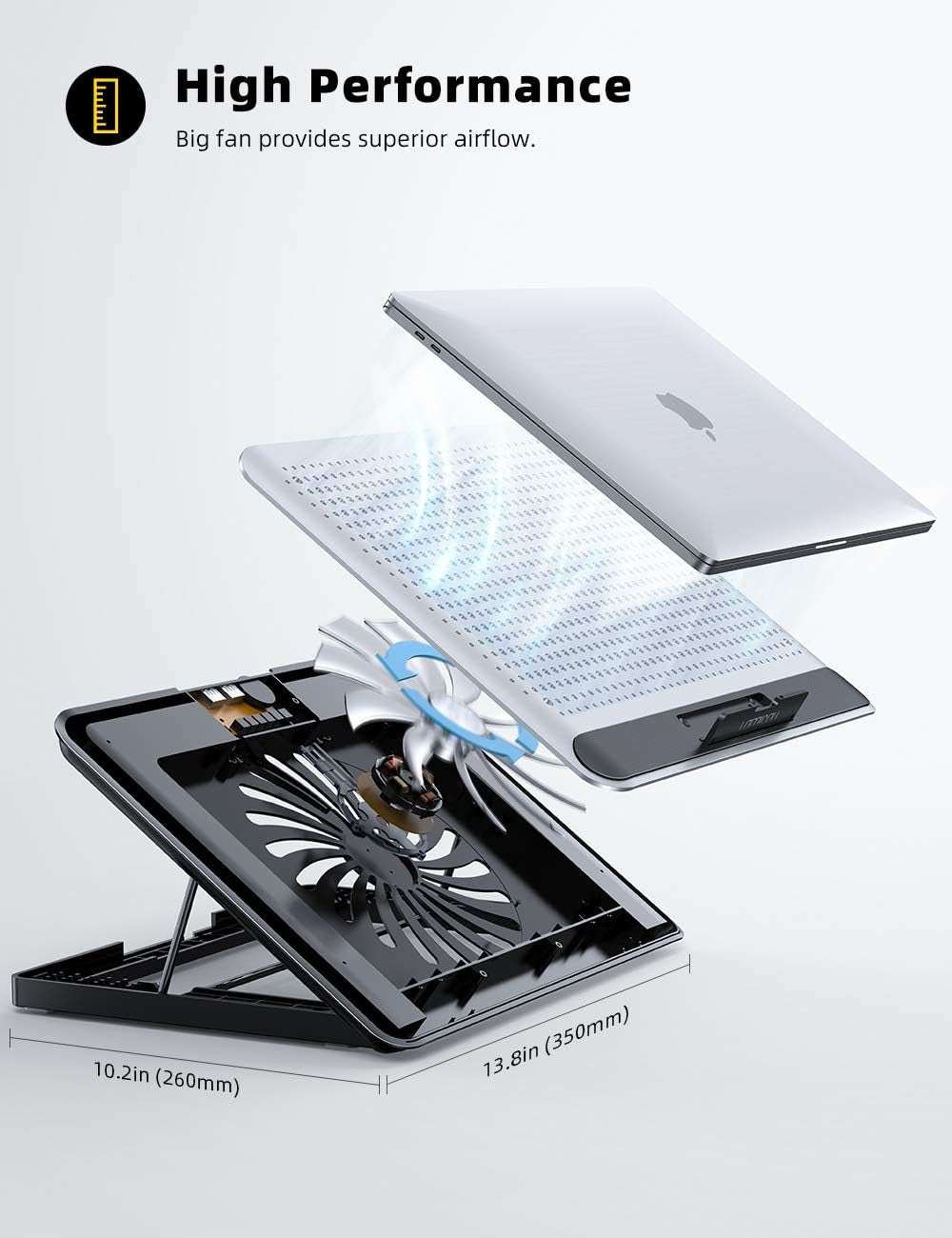 Laptop Cooler, Laptop Cooling Pad : Portable Height Adjustable Laptop Cooling Fan Stand Holder Riser