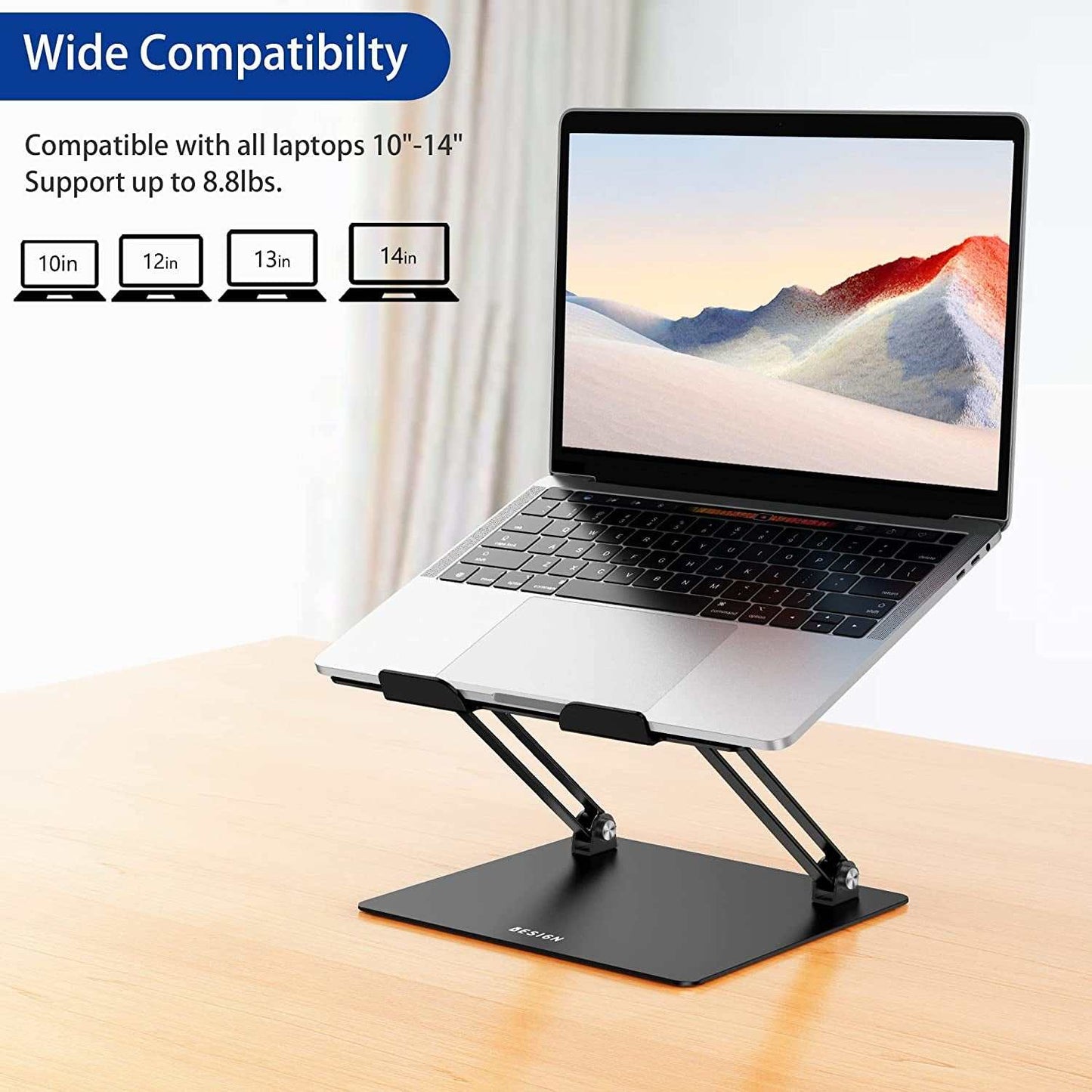 LS10 Aluminum Laptop Stand, Ergonomic Adjustable Notebook Stand, Computer Holder Compatible with Air, Pro, Dell, HP, Lenovo More 10-14" Laptops, Black