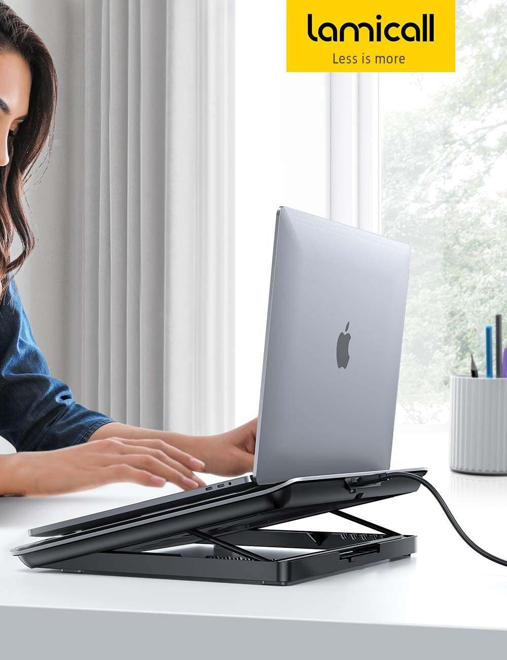 Laptop Cooler, Laptop Cooling Pad : Portable Height Adjustable Laptop Cooling Fan Stand Holder Riser