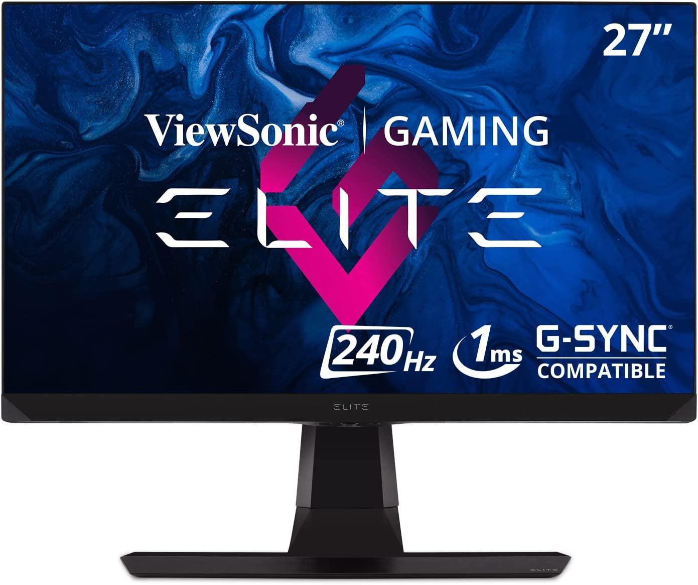 ViewSonic ELITE XG270 27-inch gaming monitor with 1080p resolution, 1ms response, 240Hz refresh rate, IPS panel, and G-SYNC compatibility.