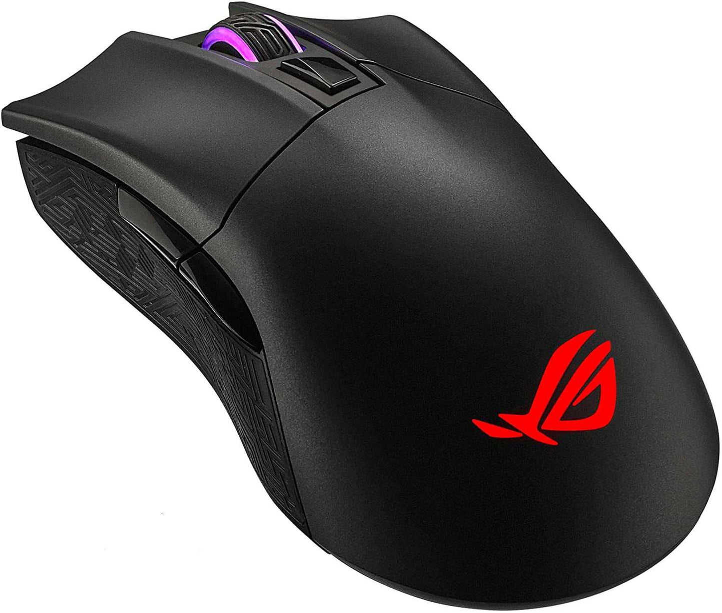 Wireless optical gaming mouse with 12000 DPI sensor, Omron switches, 6 programmable buttons, and Aura Sync RGB lighting.