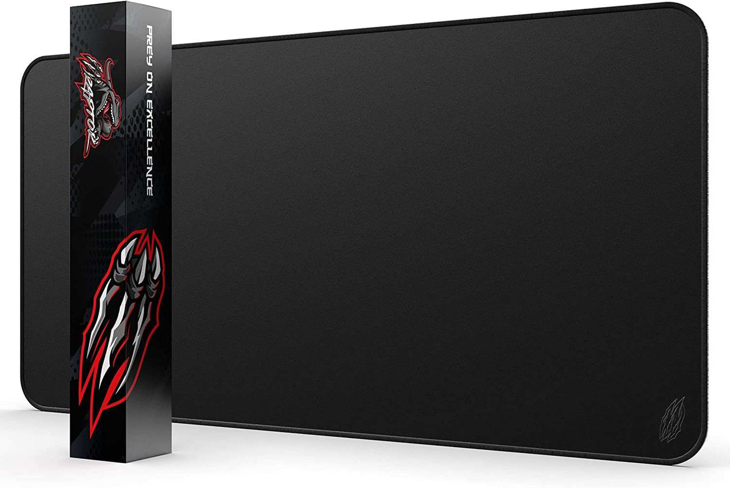 Large XXXL black gaming mouse pad with stitched edges and nonslip rubber base, extended size 48x24 inches for full desk coverage.