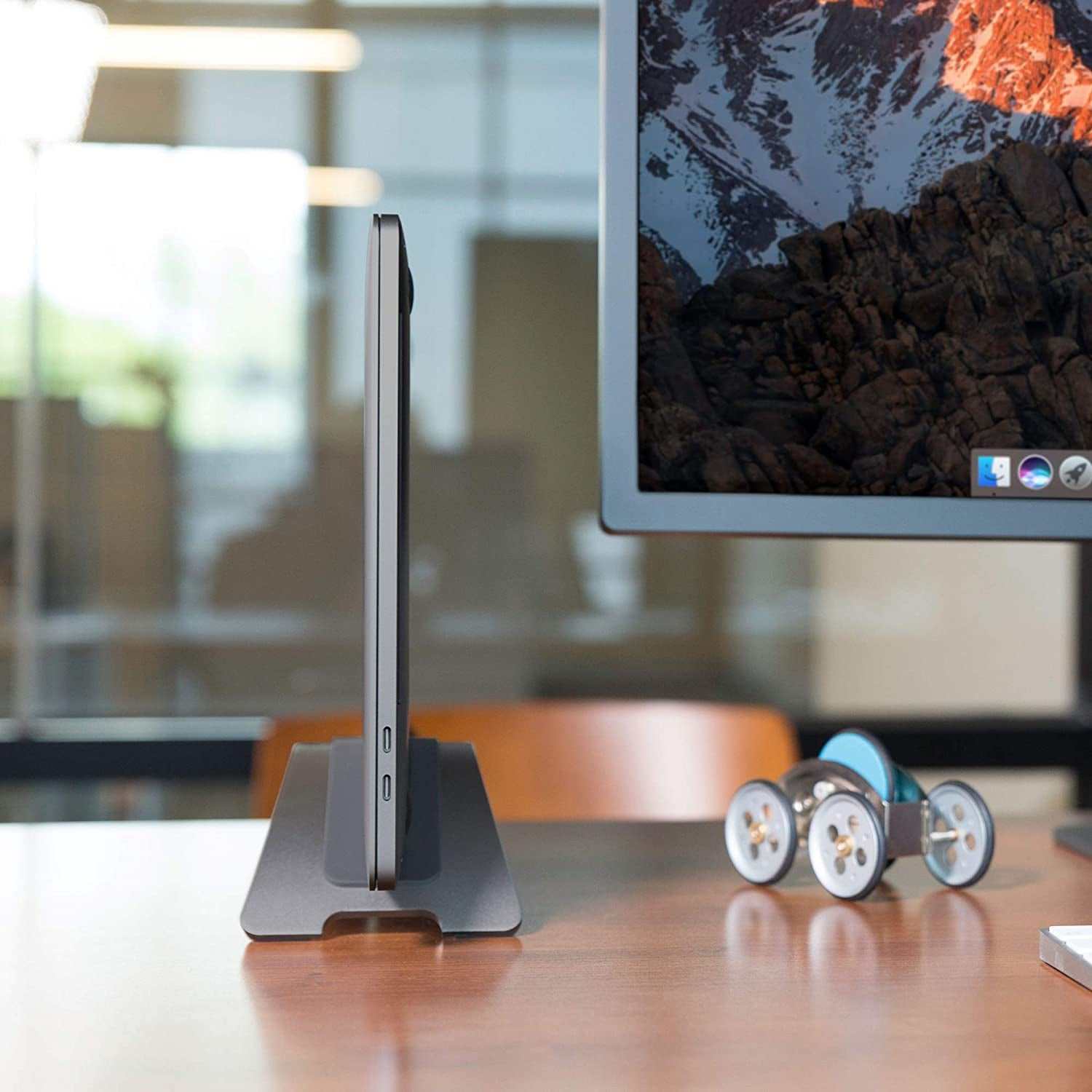 Bookarc for Macbook | Space-Saving Vertical Desktop Stand for Apple Notebooks (Space Grey)*Not Compatible with M1, See Insert Option to Update/Upgrade*