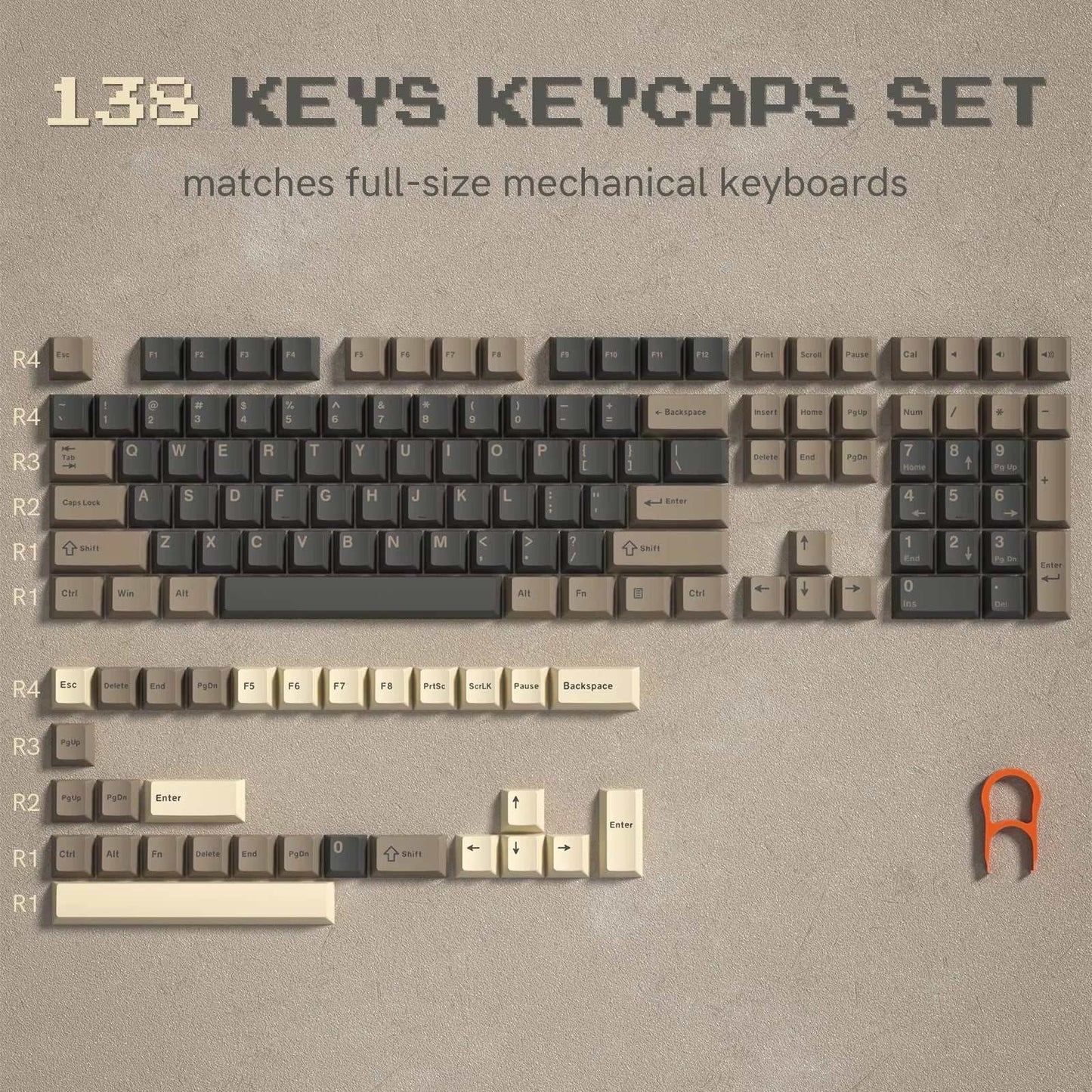 138 Keys Retro Brown Gray PBT Keycap Double Shot Cherry Profile Key Caps for Cherry MX Switches Mechanical Gamer Keyboard