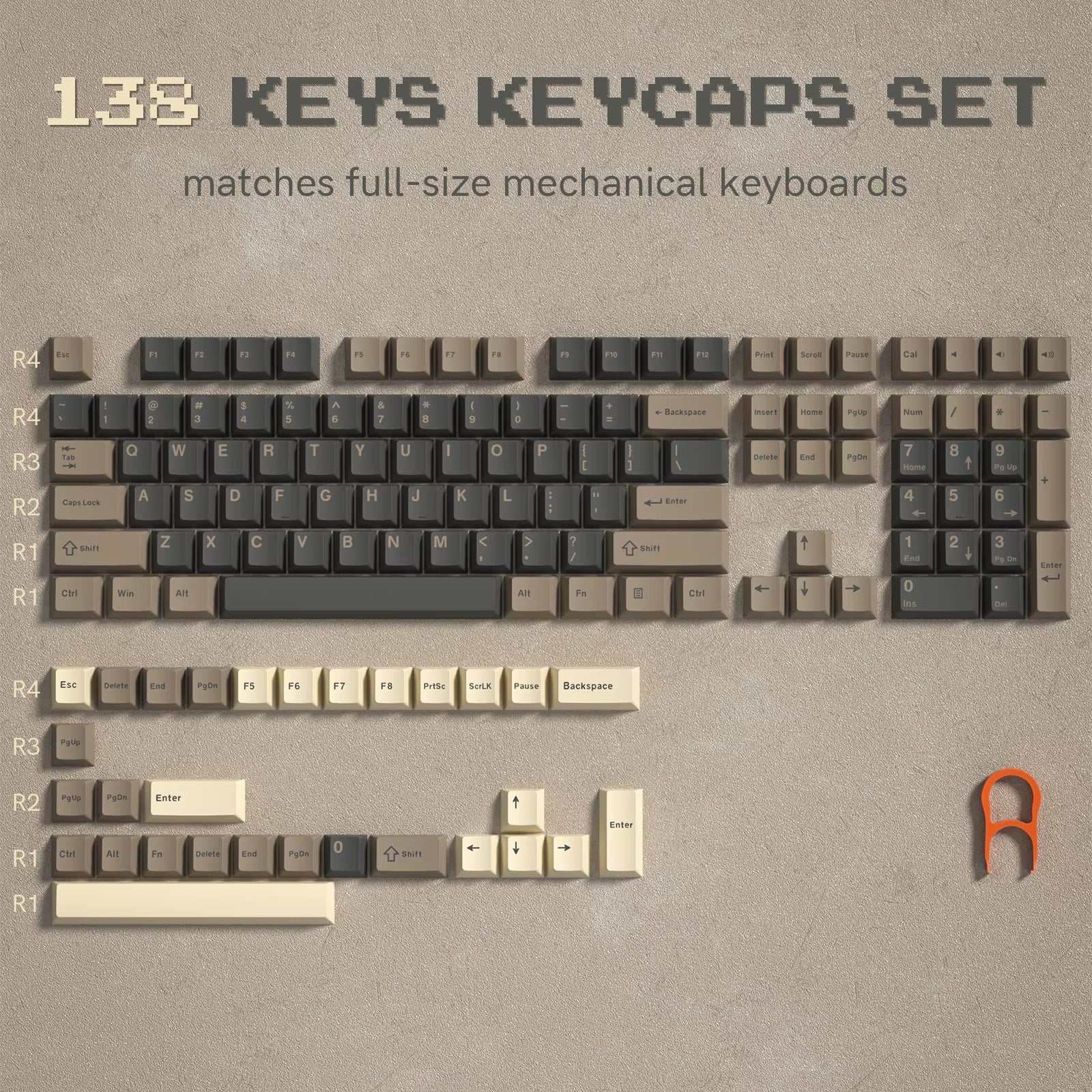 138 Keys Retro Brown Gray PBT Keycap Double Shot Cherry Profile Key Caps for Cherry MX Switches Mechanical Gamer Keyboard