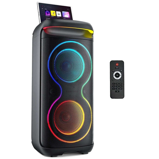 Big Bluetooth Speaker with colorful DJ lights, portable wireless party speaker with remote control for outdoor use