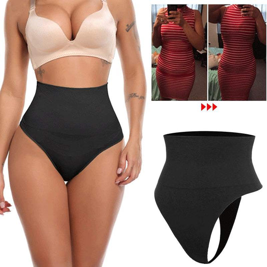 High Waist Tummy Control Panty in black, offering tummy control and shaping with a thong design for a slimmer silhouette.