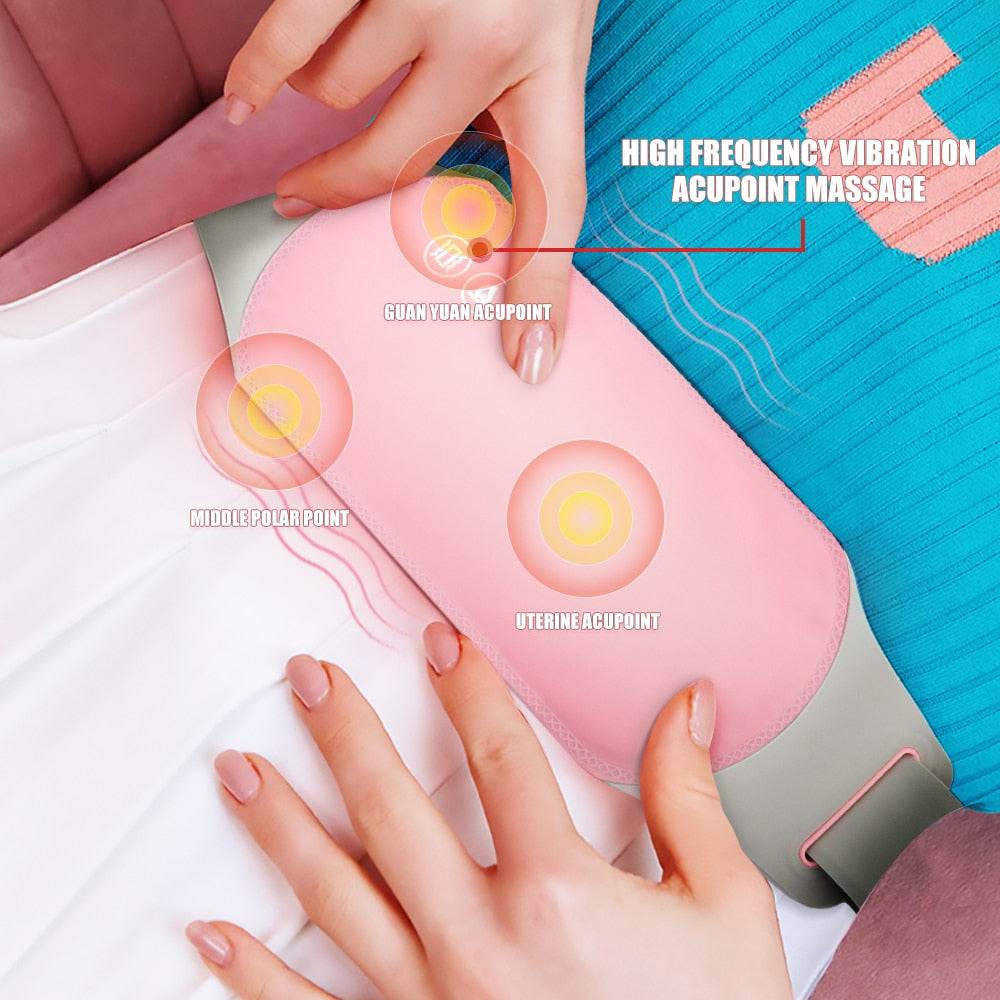 Electric heated hot compress belt massager for menstrual pain relief.