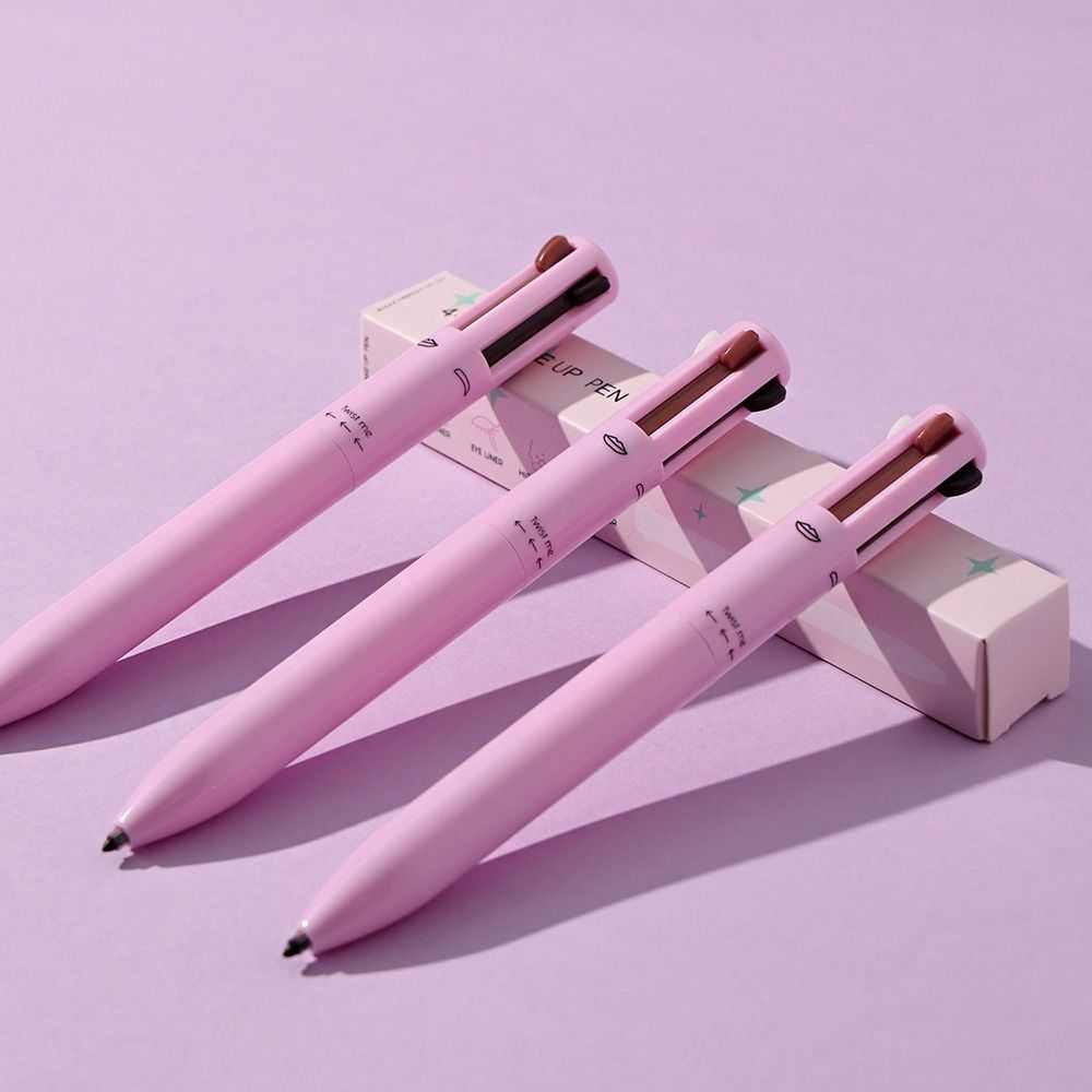 Pink GlamPen 4-in-1 makeup tool with eyeliner, eyebrow pencil, lip liner, and highlighter.