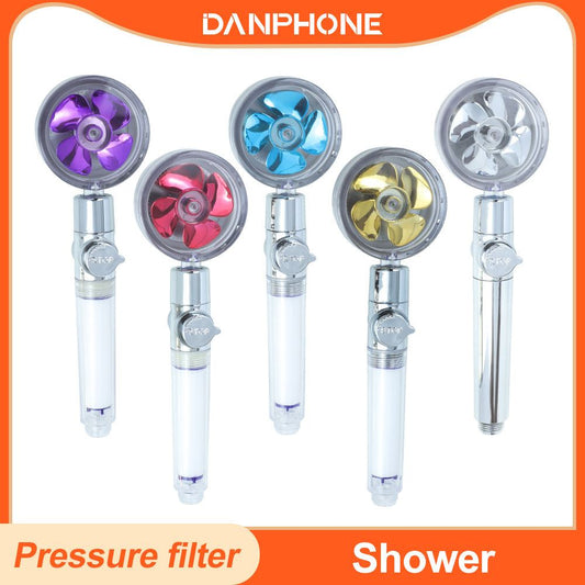 Pressurized shower head in multiple colors offering spa-like water streams for enhanced shower experience.