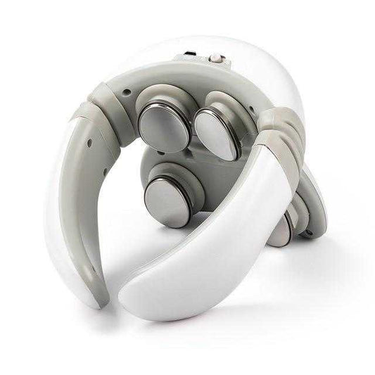 Electric intelligent neck shoulder massager with 360-degree floating massage heads and ergonomic design.