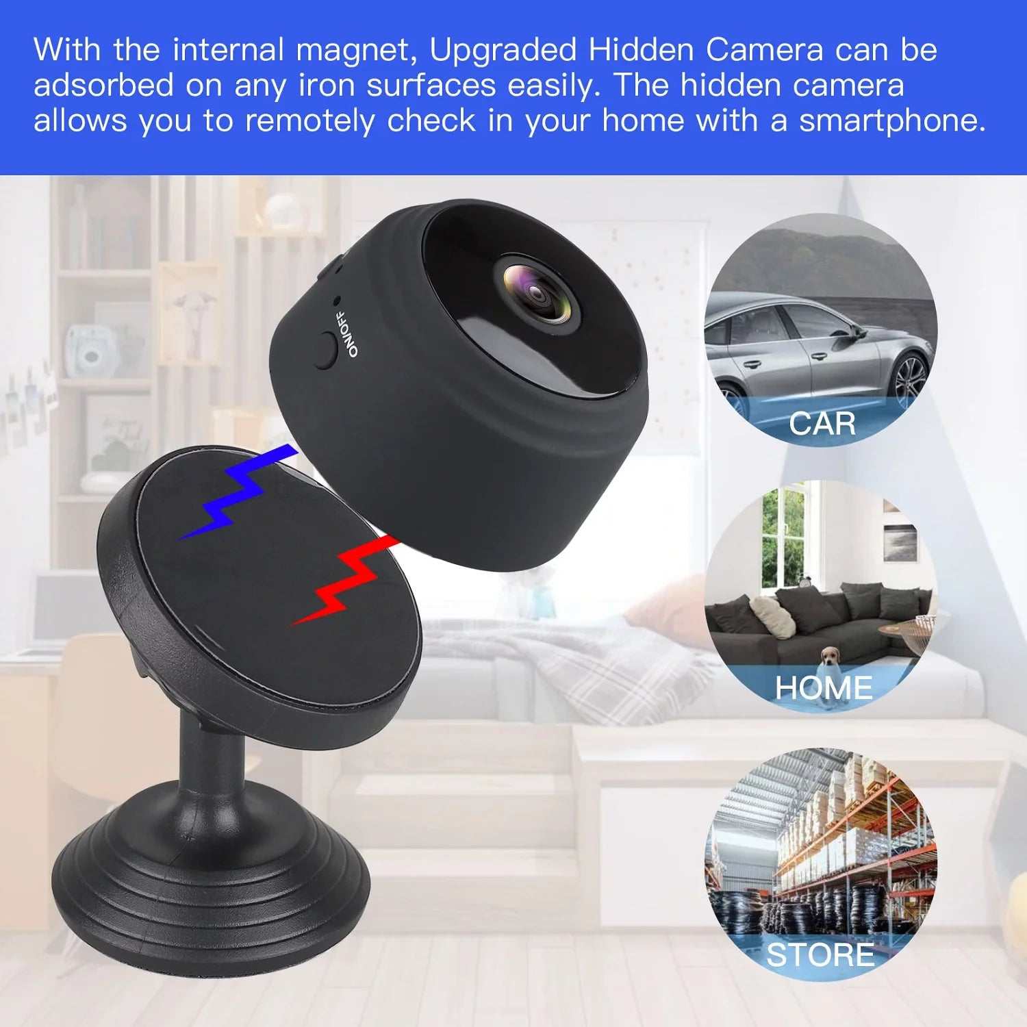 Mini Wireless Security Camera, Full HD 720P Portable Small HD Nanny Cam with Night Vision, Video Record and Motion Detection for Home Car Drone Office and Outdoor Use