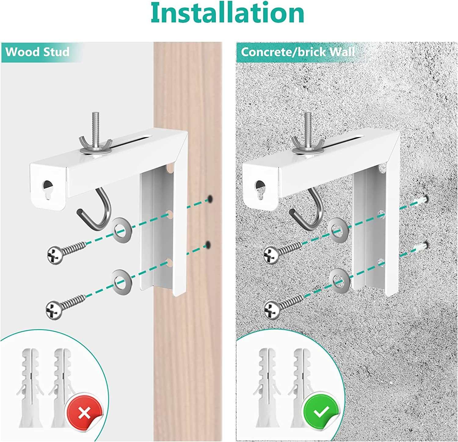 Universal Projector Screen Ceiling Mount, Wall Hanging Mount L-Brackets, 6 Inch Adjustable Extension with Hook Kit, Perfect Projector Screen Placement Hold up to 66 Lbs (PSM001-W), White