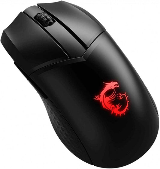 Clutch GM41 Wireless lightweight black gaming mouse with red dragon logo and textured grip