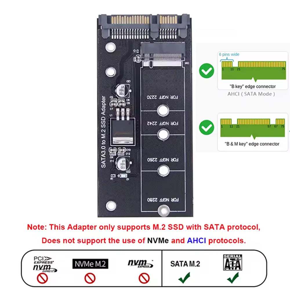 M.2 NGFF SSD to SATA 3 3.0 Adapter Card Converter B B&M Key Protocol Solid State Disk Drive 2230 2280 2242