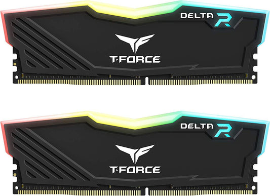 T-Force Delta RGB DDR4 16GB 3200MHz desktop memory with RGB lighting and black aluminum heat spreader