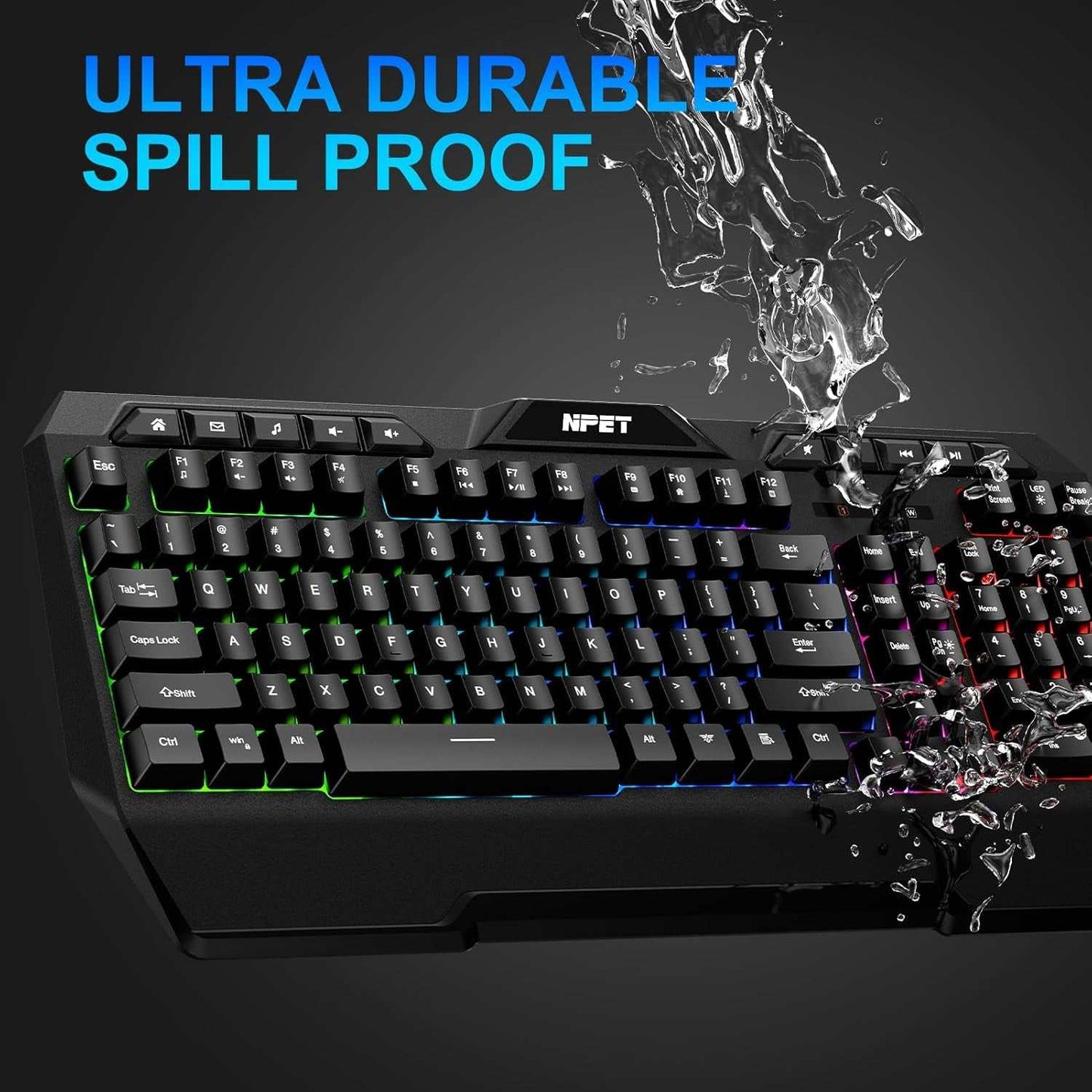 K32 Wireless Gaming Keyboard RGB with Wrist Rest - Long-Lasting Rechargeable Battery - Quick and Quiet Typing - Water Resistant Backlit Wireless Keyboard for PC PS5 PS4 Xbox One Mac - Black