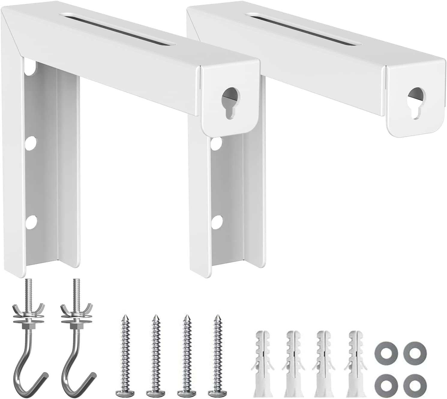 Universal Projector Screen Ceiling Mount, Wall Hanging Mount L-Brackets, 6 Inch Adjustable Extension with Hook Kit, Perfect Projector Screen Placement Hold up to 66 Lbs (PSM001-W), White