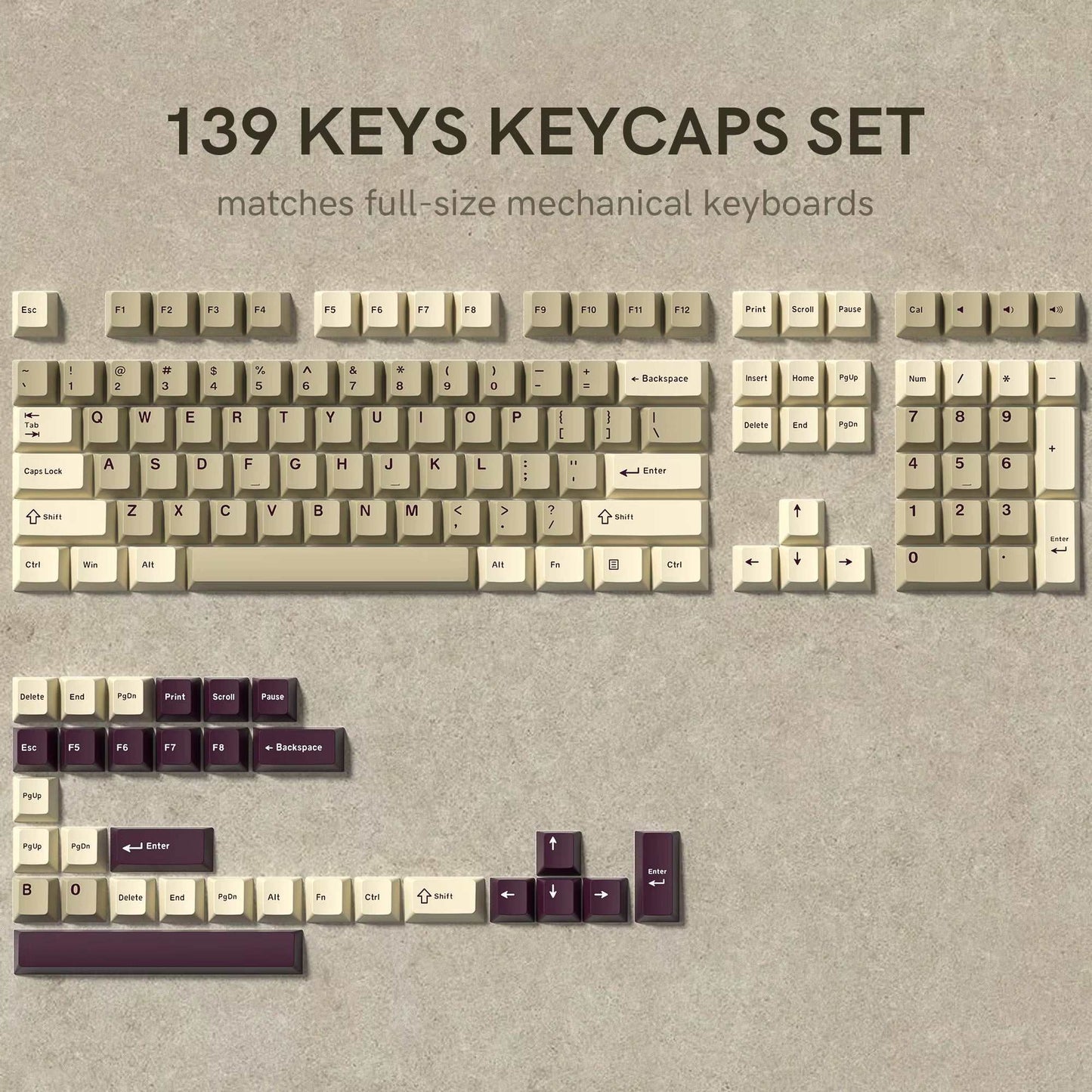 138 Keys Retro Brown Gray PBT Keycap Double Shot Cherry Profile Key Caps for Cherry MX Switches Mechanical Gamer Keyboard