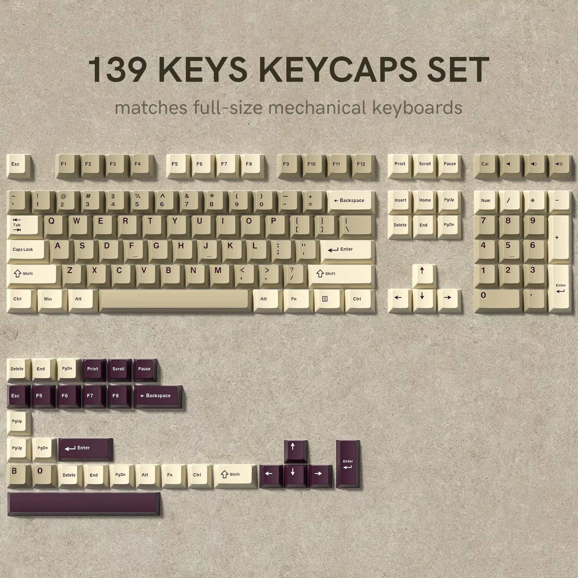 138 Keys Retro Brown Gray PBT Keycap Double Shot Cherry Profile Key Caps for Cherry MX Switches Mechanical Gamer Keyboard