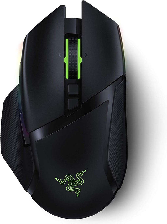 Razer Basilisk Ultimate Wireless Gaming Mouse with customizable RGB lighting, 11 programmable buttons, and high-speed low-latency wireless technology