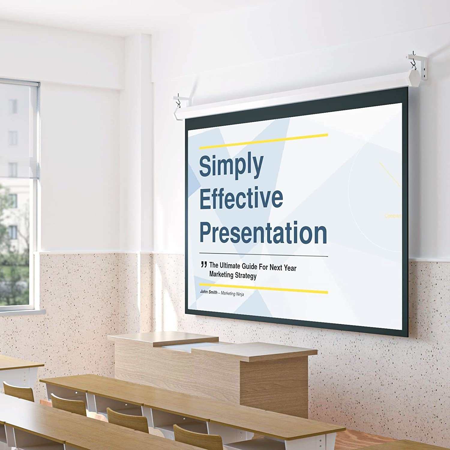 Universal Projector Screen Ceiling Mount, Wall Hanging Mount L-Brackets, 6 Inch Adjustable Extension with Hook Kit, Perfect Projector Screen Placement Hold up to 66 Lbs (PSM001-W), White