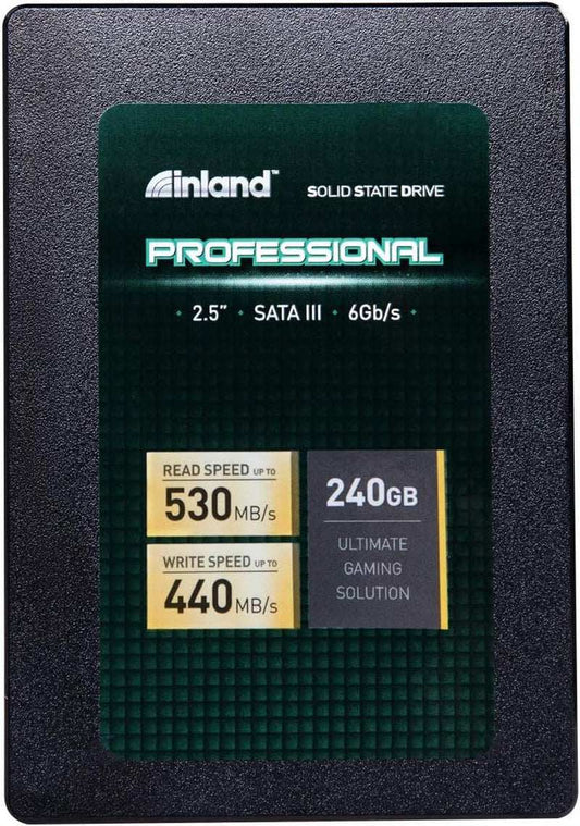 240GB Inland Professional 2.5-inch SATA III SSD with 530MB/s read and 440MB/s write speeds for fast gaming and reliable performance