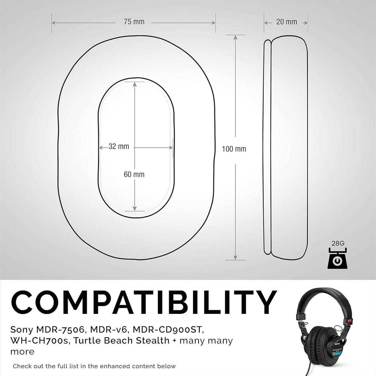 Replacement Earpads for Sony MDR 7506 Headphones - Quality Vegan Leather, Memory Foam Comfort, Long Lasting & Durable, Also Works with Headphones like Steelseries Arctis, ATH-M50X & More