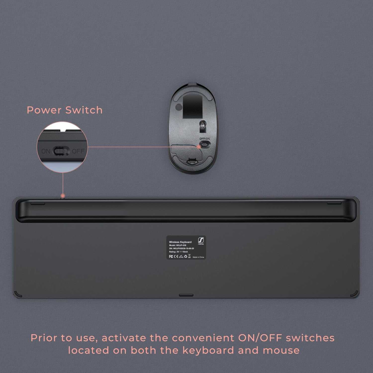 Rechargeable Wireless Keyboard Mouse Combo Full Size Cordless Keyboard & Mouse Sets with Build-In Lithium Battery Ultra Thin Quiet Keyboard Mice (Rose Gold & Black)