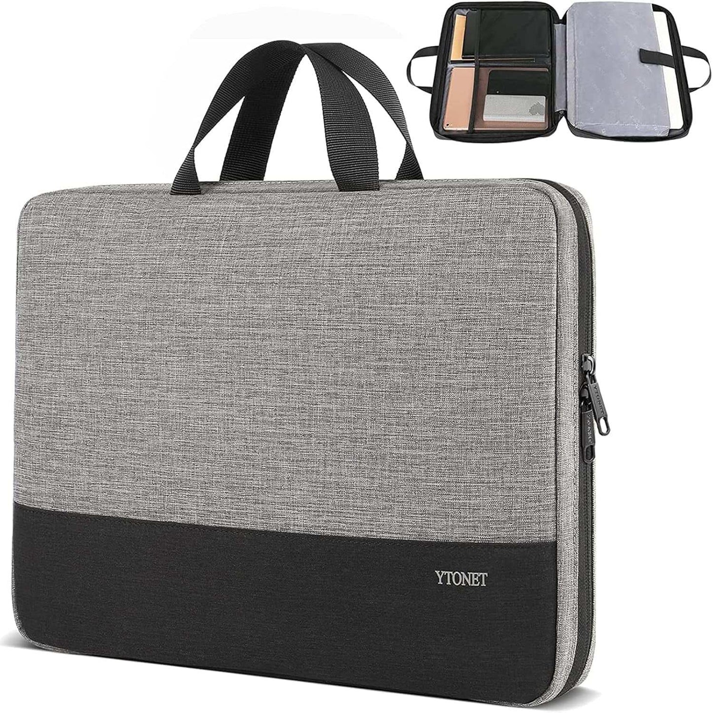 Gray and black 15.6 inch water-resistant laptop case with handle and organizer pockets for Lenovo, HP, Dell, Asus notebooks