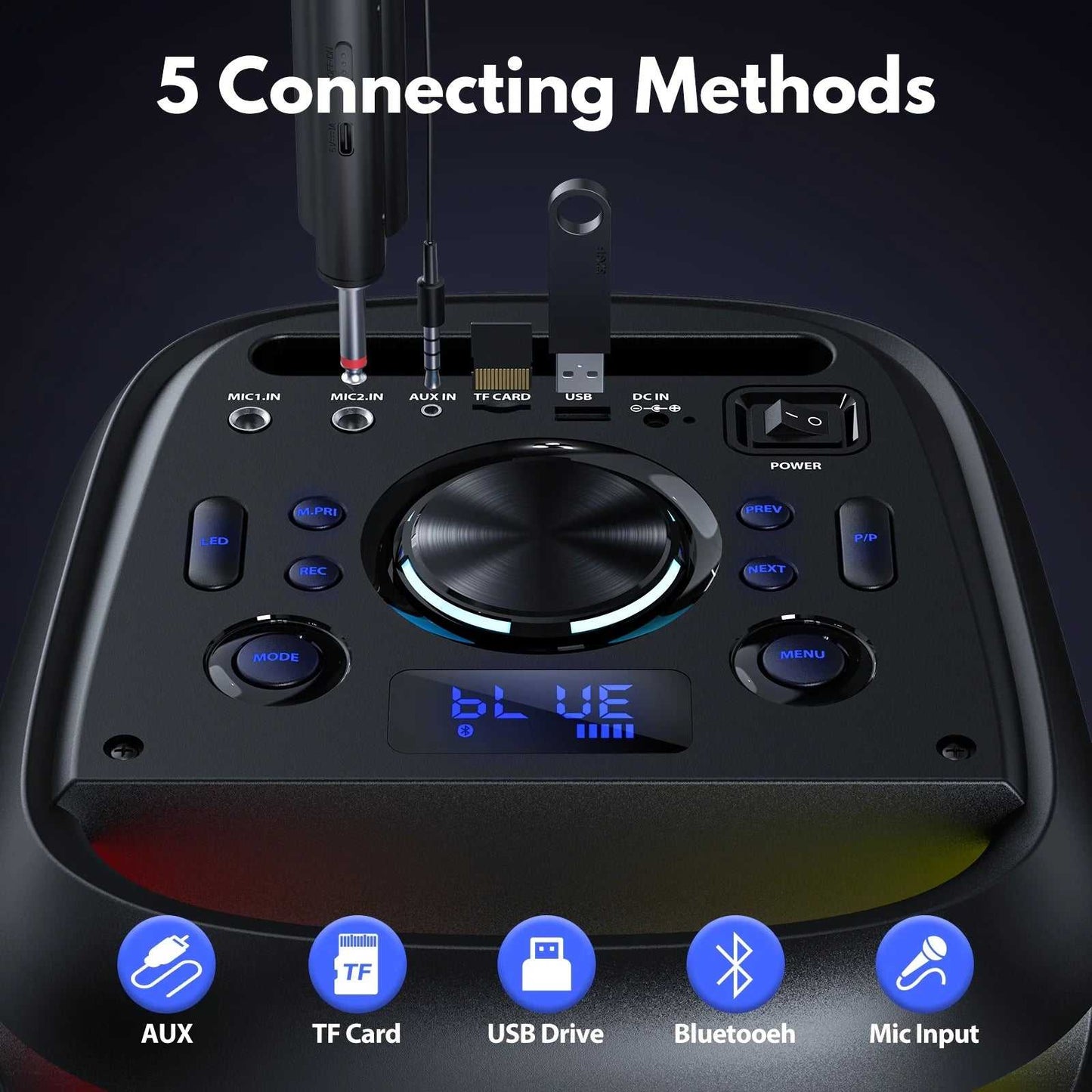 Speaker, Big Bluetooth Speaker with DJ Lights, Portable Wireless Large Party Speaker with Remote Control for Outdoor