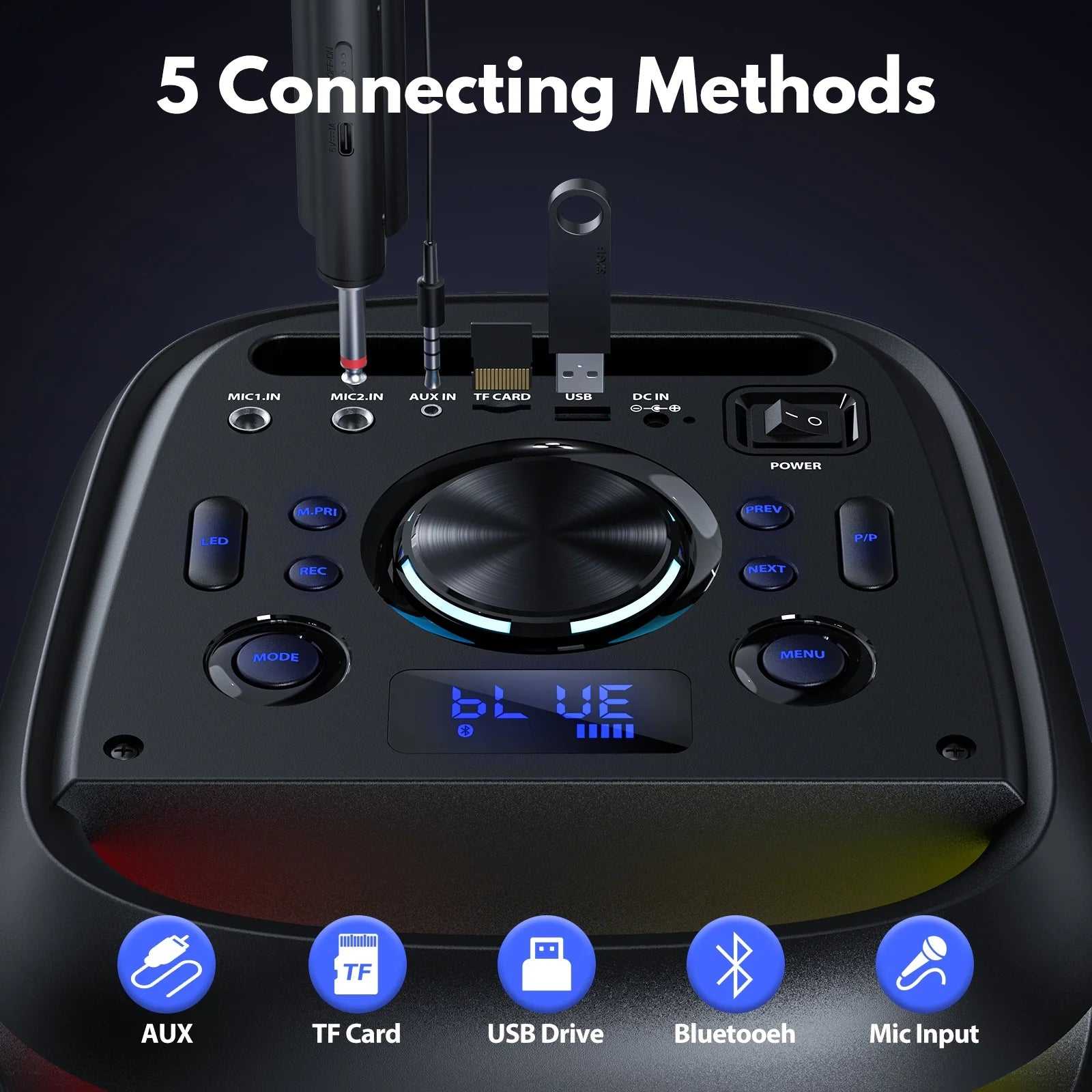 Speaker, Big Bluetooth Speaker with DJ Lights, Portable Wireless Large Party Speaker with Remote Control for Outdoor