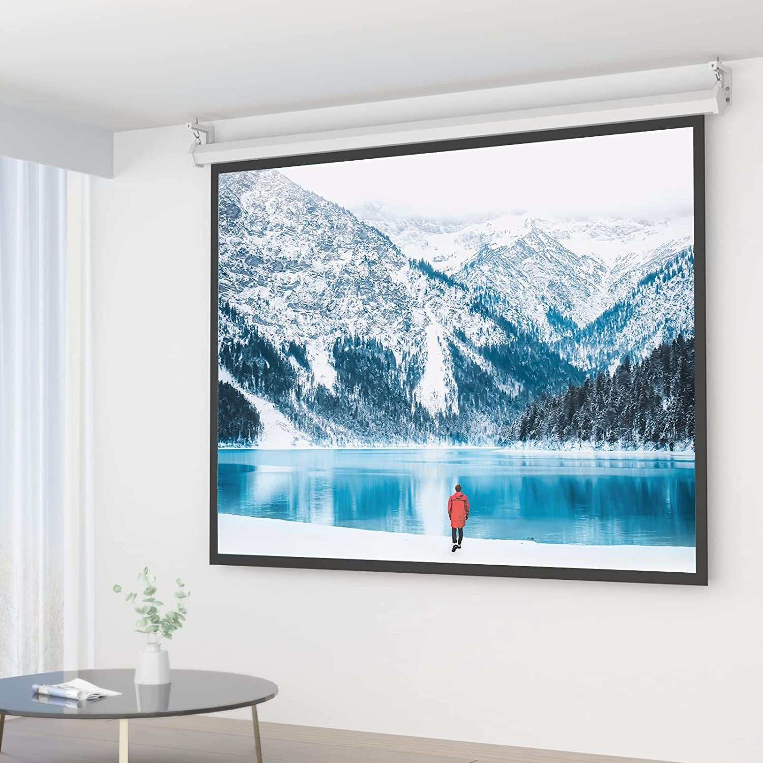Universal Projector Screen Ceiling Mount, Wall Hanging Mount L-Brackets, 6 Inch Adjustable Extension with Hook Kit, Perfect Projector Screen Placement Hold up to 66 Lbs (PSM001-W), White