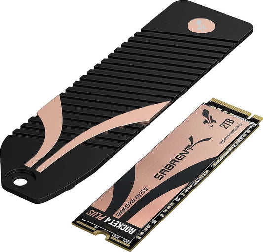 2TB Rocket 4 Plus NVMe PCIe Gen4 M.2 SSD with heatsink designed for PS5 console upgrade and extreme performance cooling